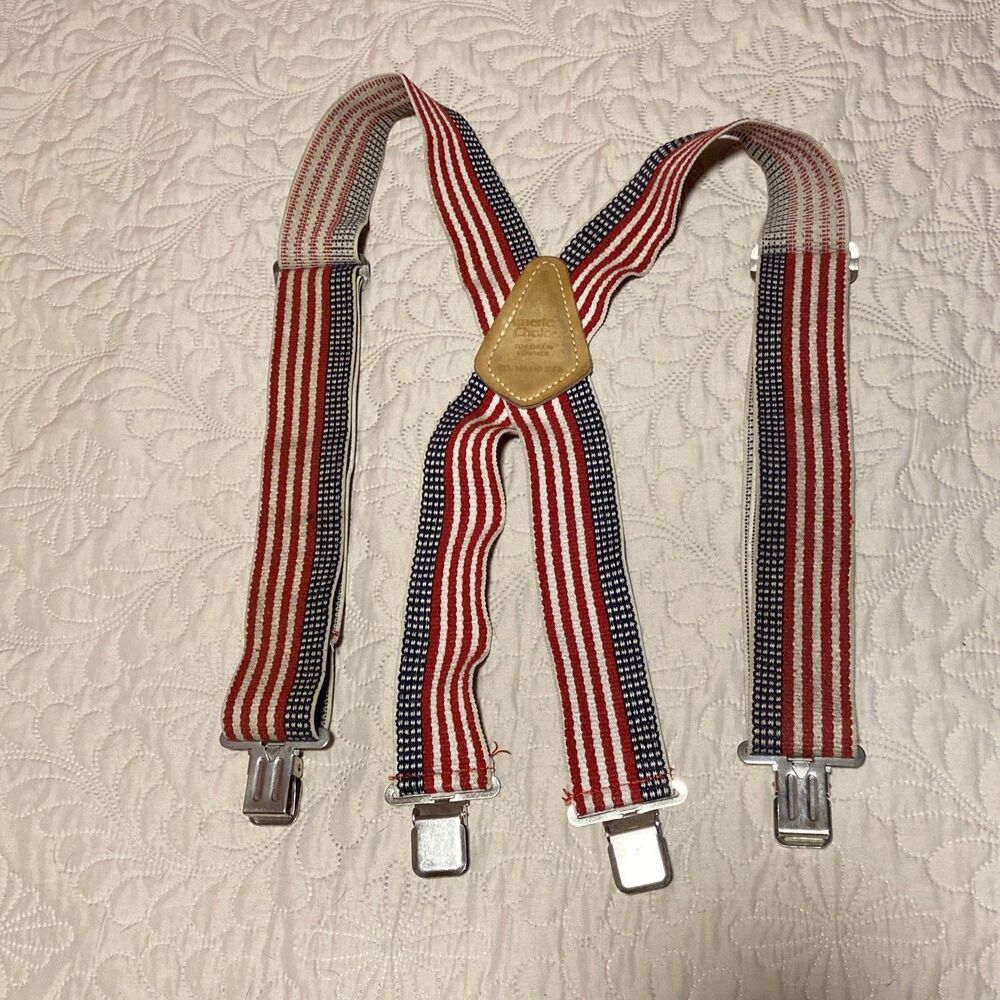 Vintage America's Choice Top Grain Cowhide Suspenders American Flag Pattern VTG